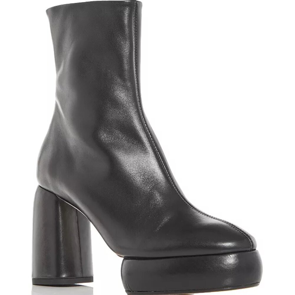 Aeyde Women's Emmy Black Leather Platform Round-Toe Block Heel Boots.  US 9